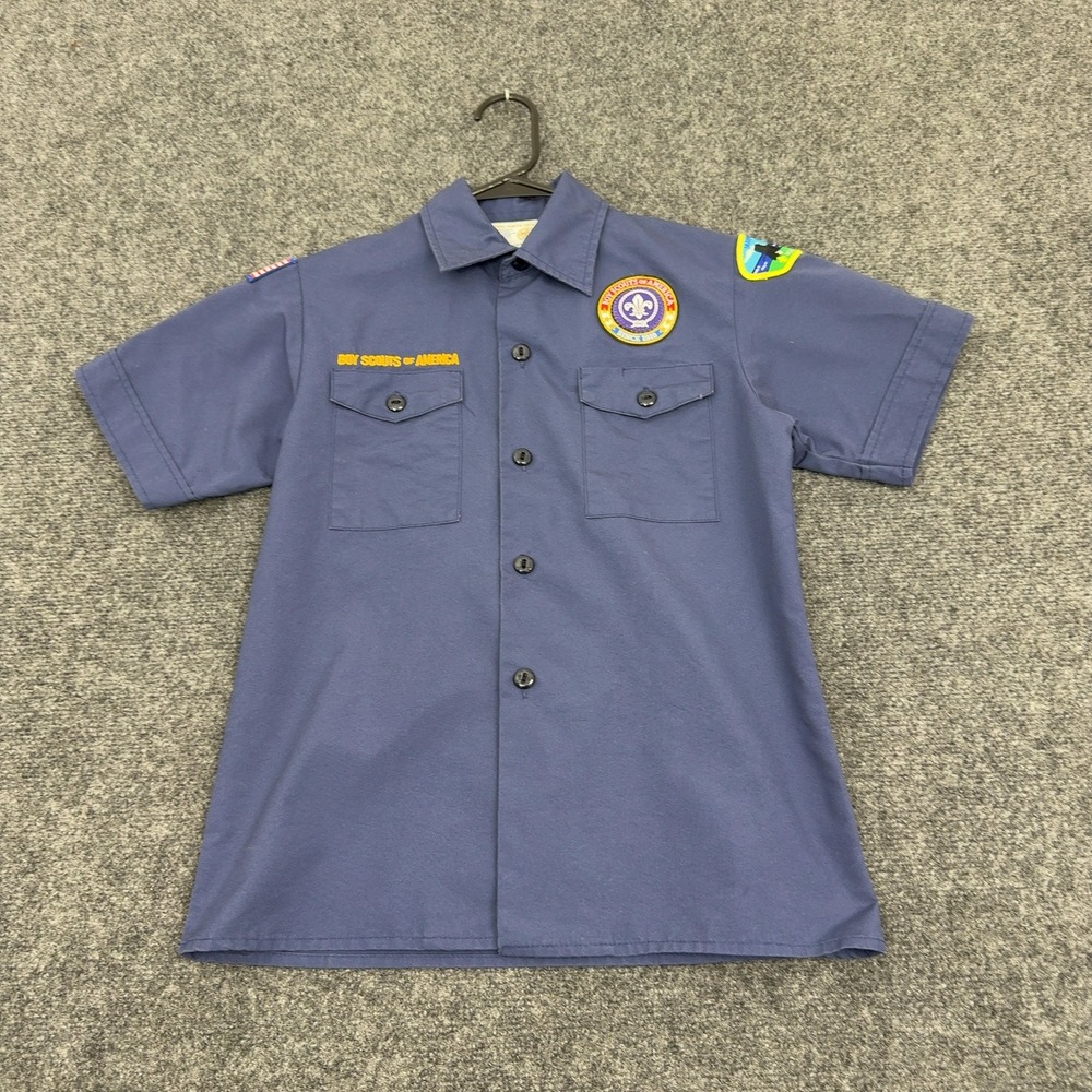Boy Scouts of America Shirt Youth Medium Blue Cotton Blend Uniform Patches Style